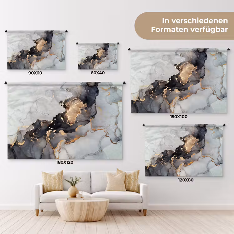 Zwart - Marmer - Luxe - Goud Wandkleed katoen klein -tsfeer8_DE