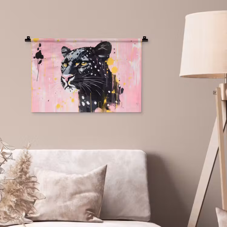Zwart - Panter - Roze - Abstract Wandkleed katoen klein -sfeer4