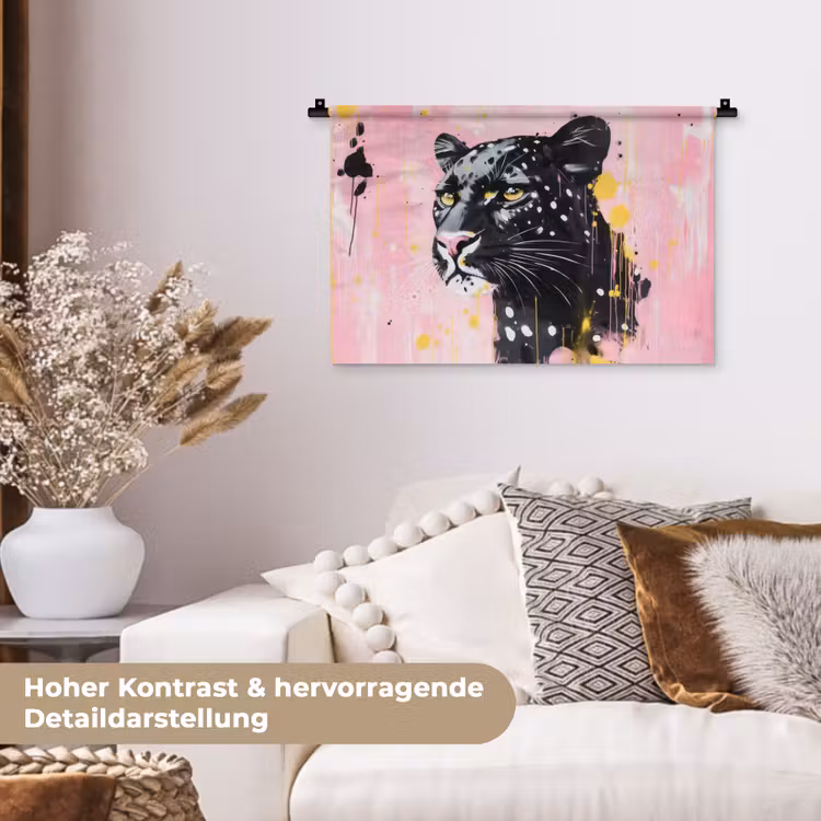 Zwart - Panter - Roze - Abstract Wandkleed katoen klein -tsfeer1_DE