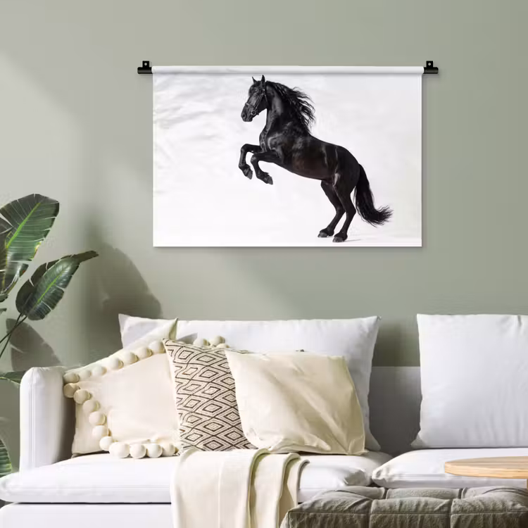 Zwart - Paard - Portret Wandkleed katoen klein -sfeer7