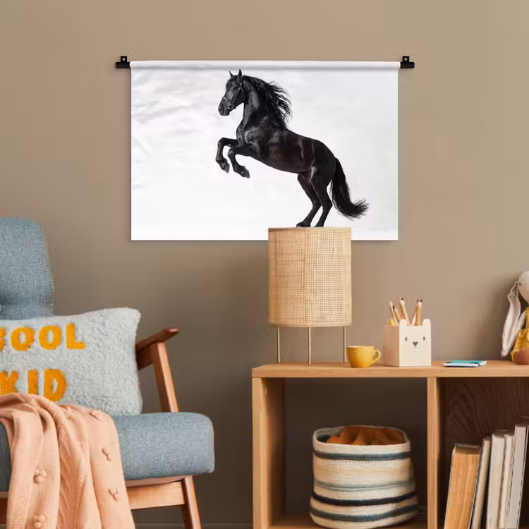 Zwart - Paard - Portret Wandkleed katoen klein -wsfeer4_kind