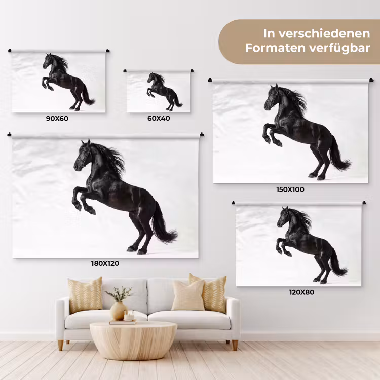Zwart - Paard - Portret Wandkleed katoen klein -tsfeer8_DE