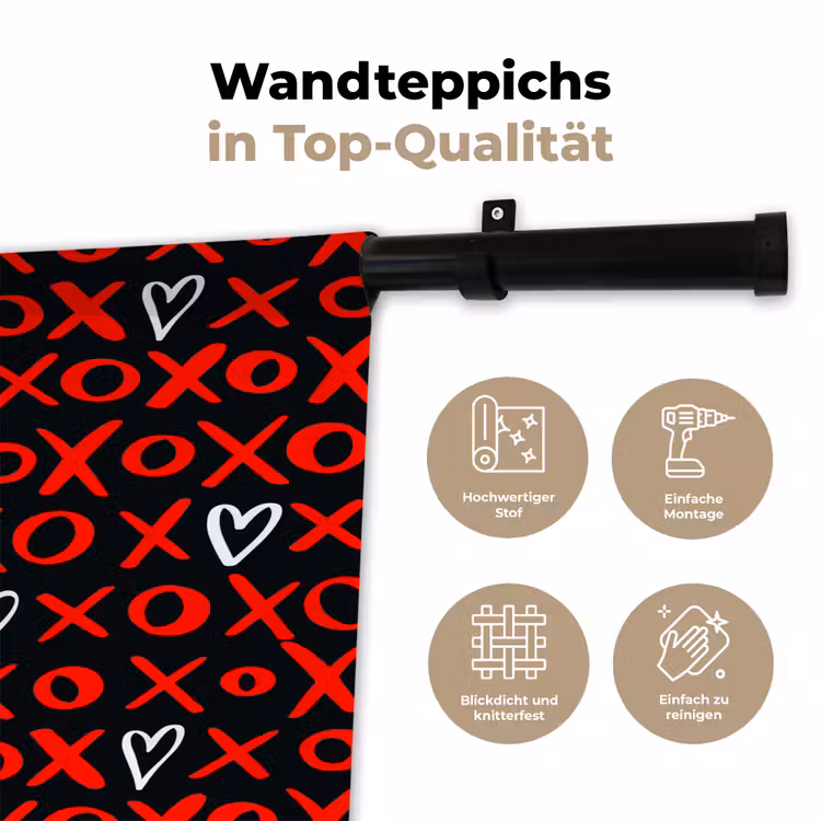 Zwart - Rood - Contrast - Liefde Wandkleed katoen klein 269 -tsfeer2_DE