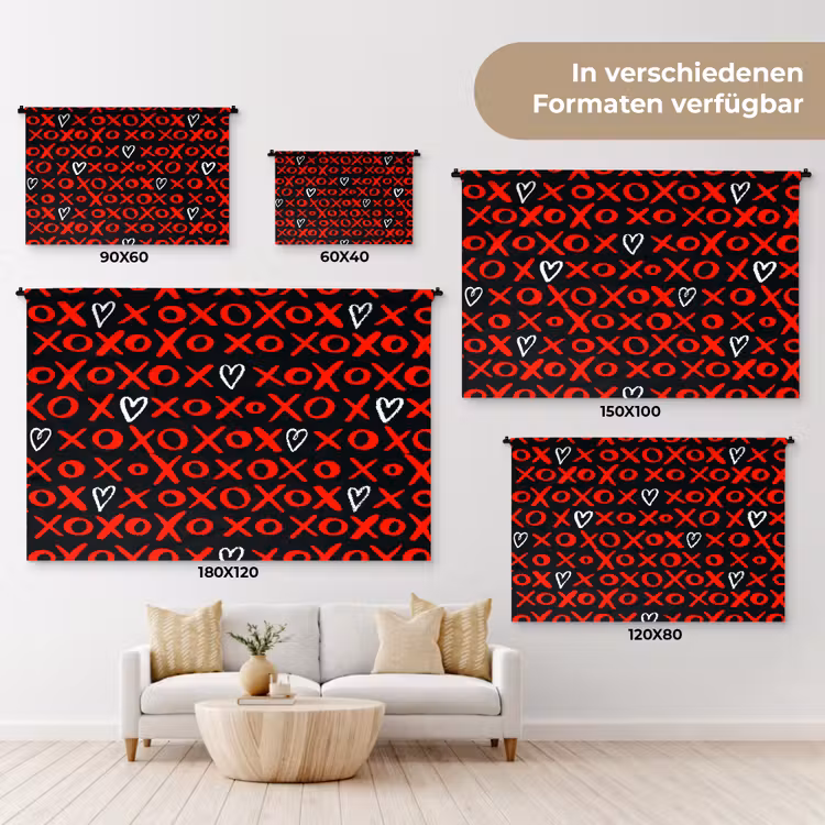 Zwart - Rood - Contrast - Liefde Wandkleed katoen klein 269 -tsfeer8_DE