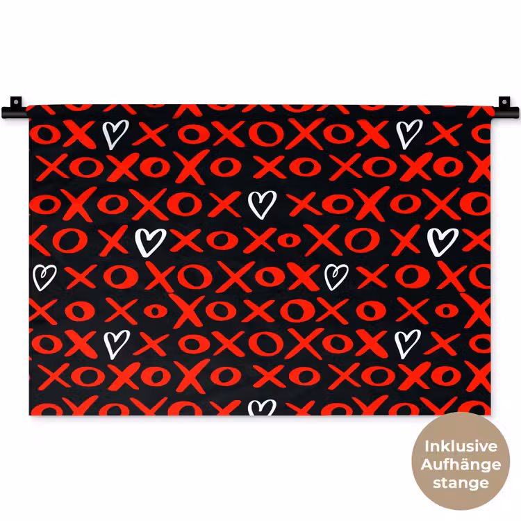 Zwart - Rood - Contrast - Liefde Wandkleed katoen klein 269 -t3d_DE