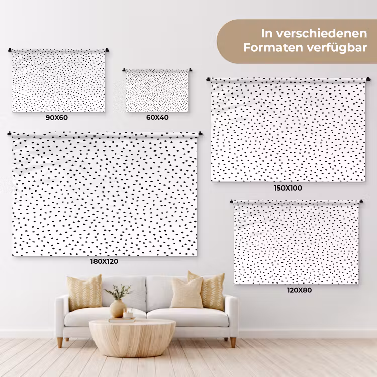 Zwart - Wit - Stippen Wandkleed katoen klein 269 -tsfeer8_DE