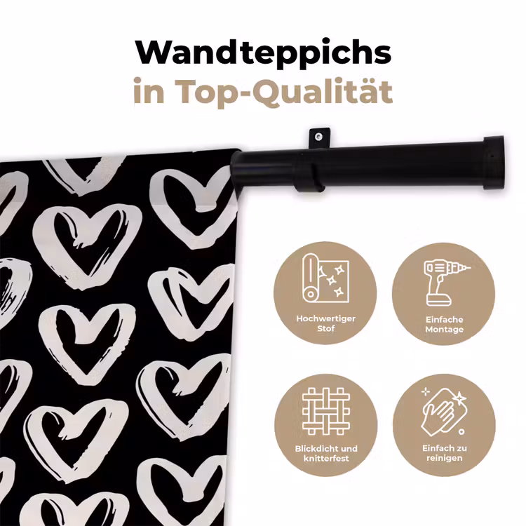 Zwart - Wit - Hartjes - Patroon Wandkleed katoen klein 269 -tsfeer2_DE