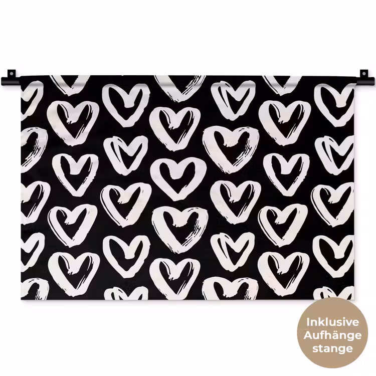 Zwart - Wit - Hartjes - Patroon Wandkleed katoen klein 269 -t3d_DE