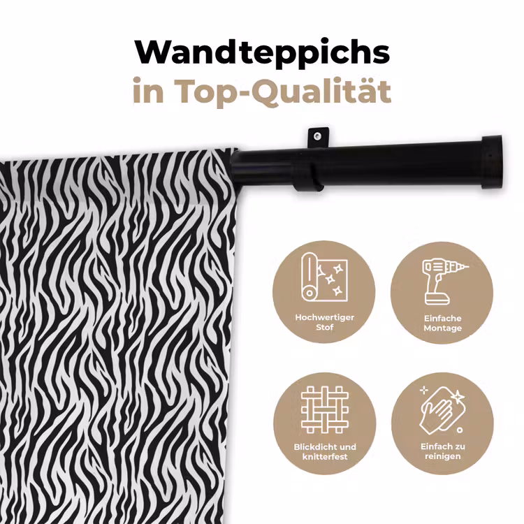 Zwart - Wit - Zebra - Patroon Wandkleed katoen klein 269 -tsfeer2_DE