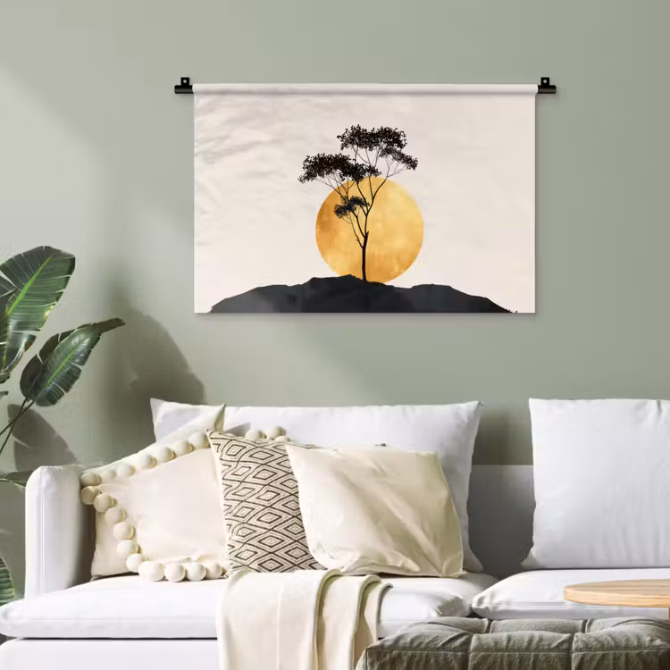 Zwarte boom - Gouden cirkel - Heuvel Wandkleed katoen klein -sfeer7