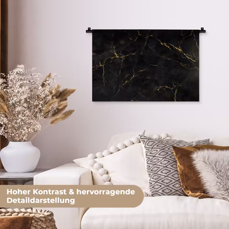 Zwart marmer - Gouden aders - Klassiek Wandkleed katoen klein -tsfeer1_DE