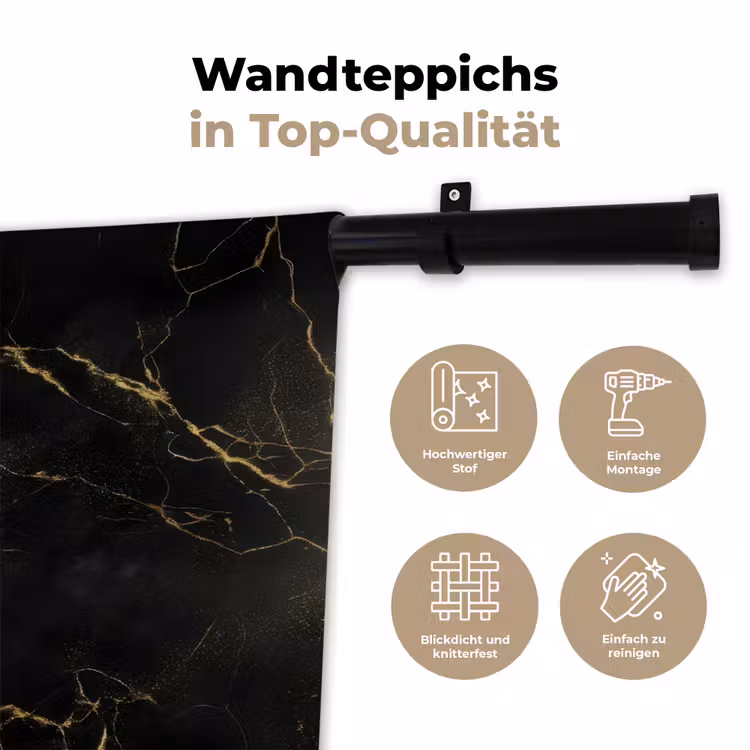 Zwart marmer - Gouden aders - Klassiek Wandkleed katoen klein -tsfeer2_DE