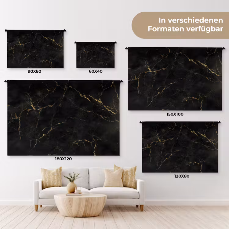 Zwart marmer - Gouden aders - Klassiek Wandkleed katoen klein -tsfeer8_DE