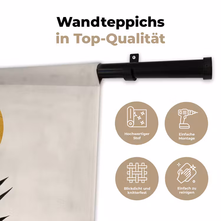Zwart palmblad - Gouden cirkel - Beige achtergrond Wandkleed katoen klein -tsfeer2_DE