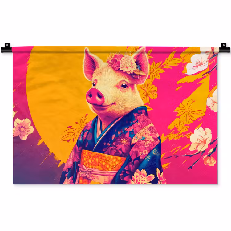 Varken - Bloemkroon - Kimono - Abstract Wandkleed katoen klein -zz3d