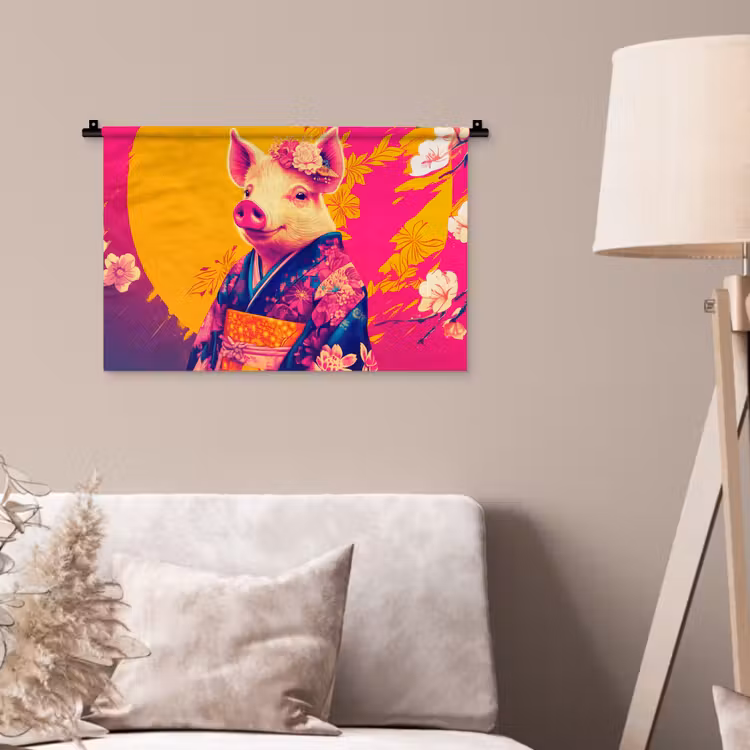 Varken - Bloemkroon - Kimono - Abstract Wandkleed katoen klein -sfeer4