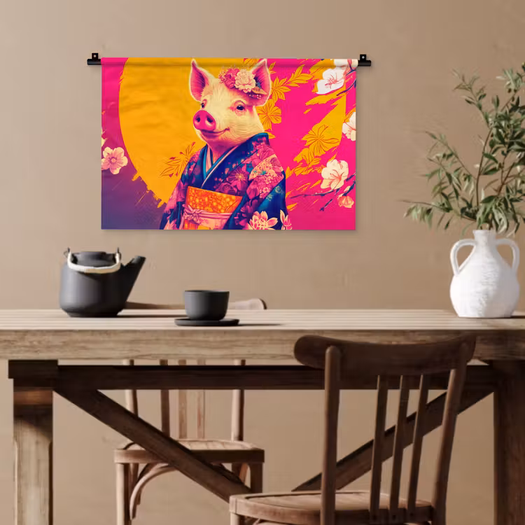 Varken - Bloemkroon - Kimono - Abstract Wandkleed katoen klein -sfeer6