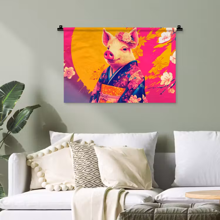 Varken - Bloemkroon - Kimono - Abstract Wandkleed katoen klein -sfeer7