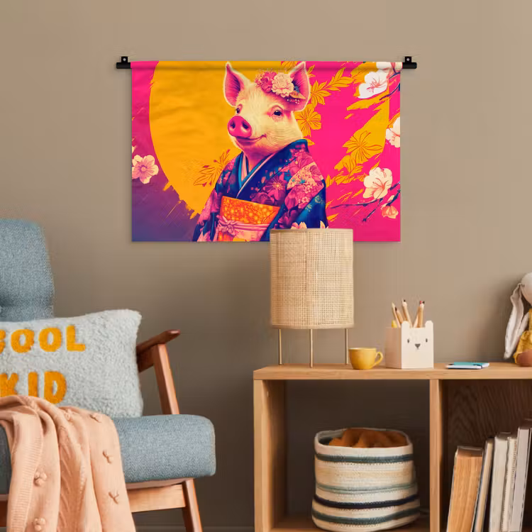Varken - Bloemkroon - Kimono - Abstract Wandkleed katoen klein -wsfeer4_kind