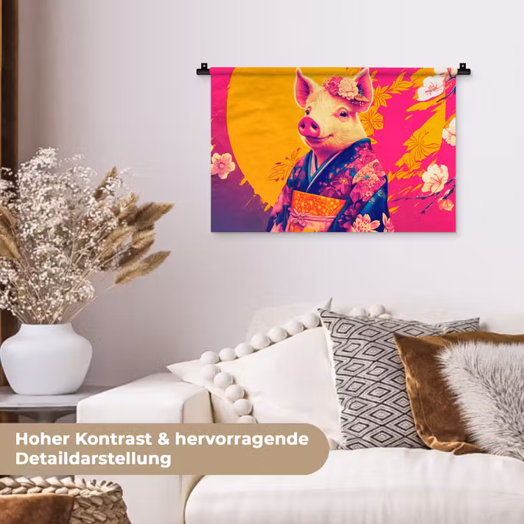 Varken - Bloemkroon - Kimono - Abstract Wandkleed katoen klein -tsfeer1_DE
