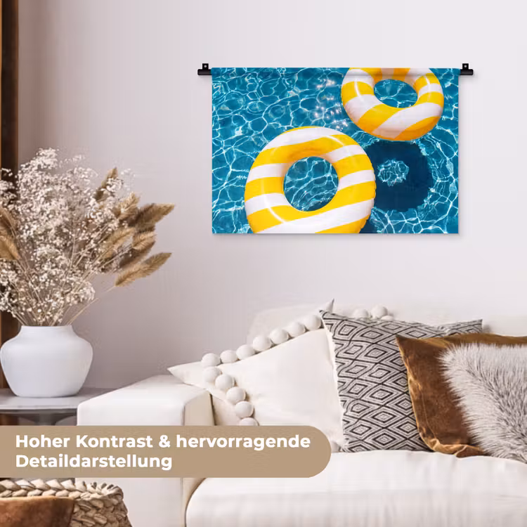Zwembad - Zwembanden - Zomer - Geel - Blauw Wandkleed katoen klein -tsfeer1_DE