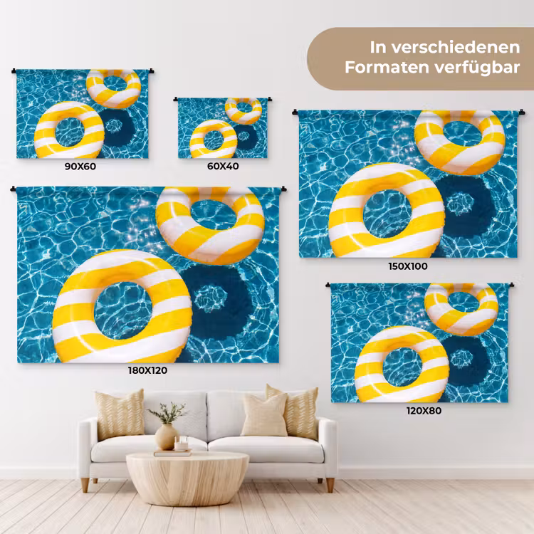 Zwembad - Zwembanden - Zomer - Geel - Blauw Wandkleed katoen klein -tsfeer8_DE