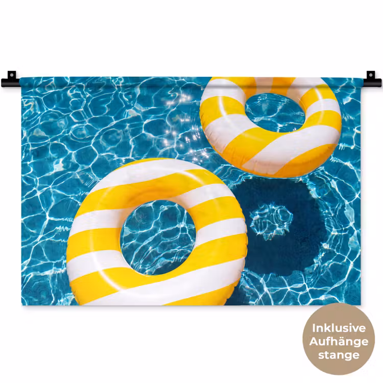 Zwembad - Zwembanden - Zomer - Geel - Blauw Wandkleed katoen klein -t3d_DE