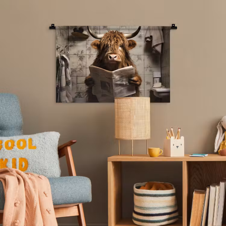 Schotse hooglander - Toilet - Krant - Badkamer Wandkleed katoen klein -wsfeer4_kind