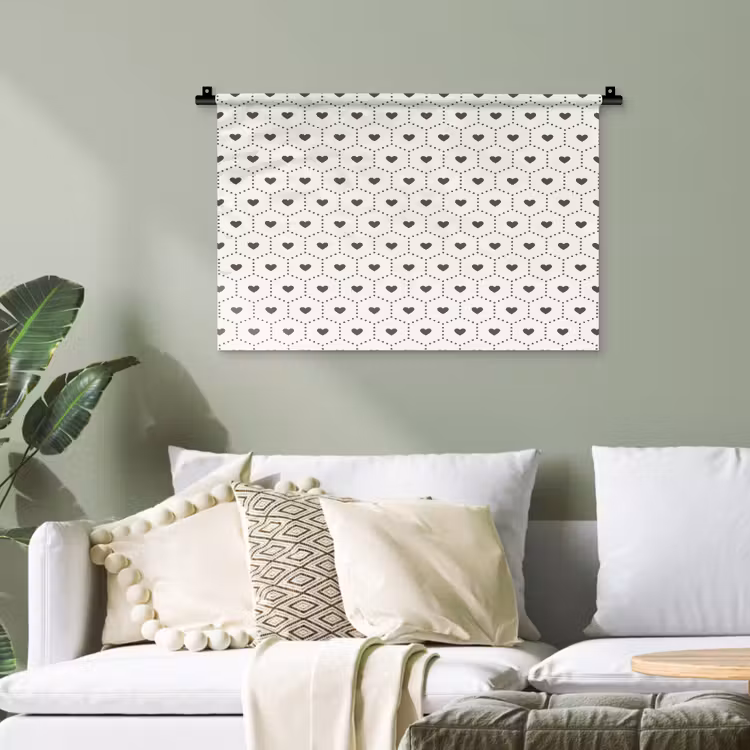 Hexagon - Patroon - Hartjes - Beige Wandkleed katoen klein 269 -sfeer7