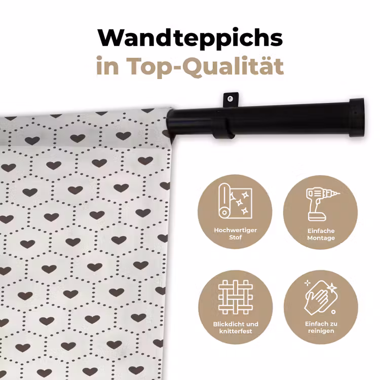 Hexagon - Patroon - Hartjes - Beige Wandkleed katoen klein 269 -tsfeer2_DE