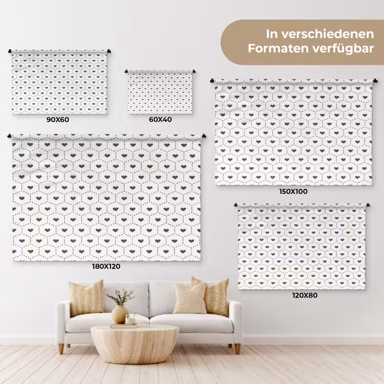 Hexagon - Patroon - Hartjes - Beige Wandkleed katoen klein 269 -tsfeer8_DE