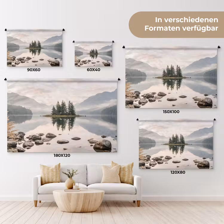Meer - Bergen - Landschap - Groen Wandkleed katoen klein -tsfeer8_DE