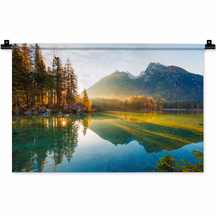 Meer - Bos - Bergen - Natuur - Zon - Landschap Wandkleed katoen klein -zz3d