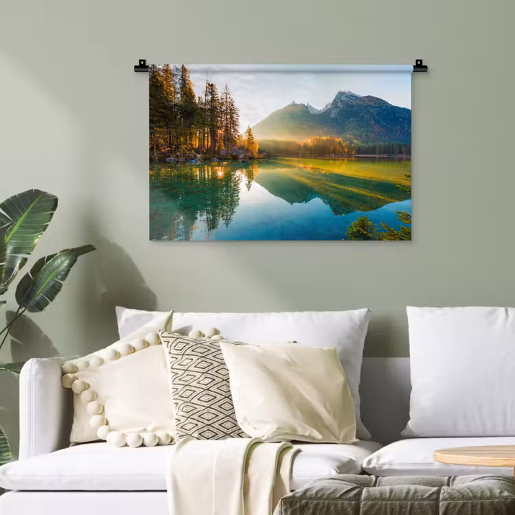Meer - Bos - Bergen - Natuur - Zon - Landschap Wandkleed katoen klein -sfeer7