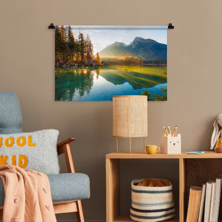 Meer - Bos - Bergen - Natuur - Zon - Landschap Wandkleed katoen klein -wsfeer4_kind