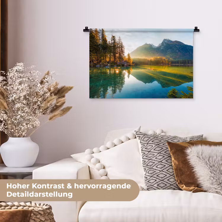 Meer - Bos - Bergen - Natuur - Zon - Landschap Wandkleed katoen klein -tsfeer1_DE