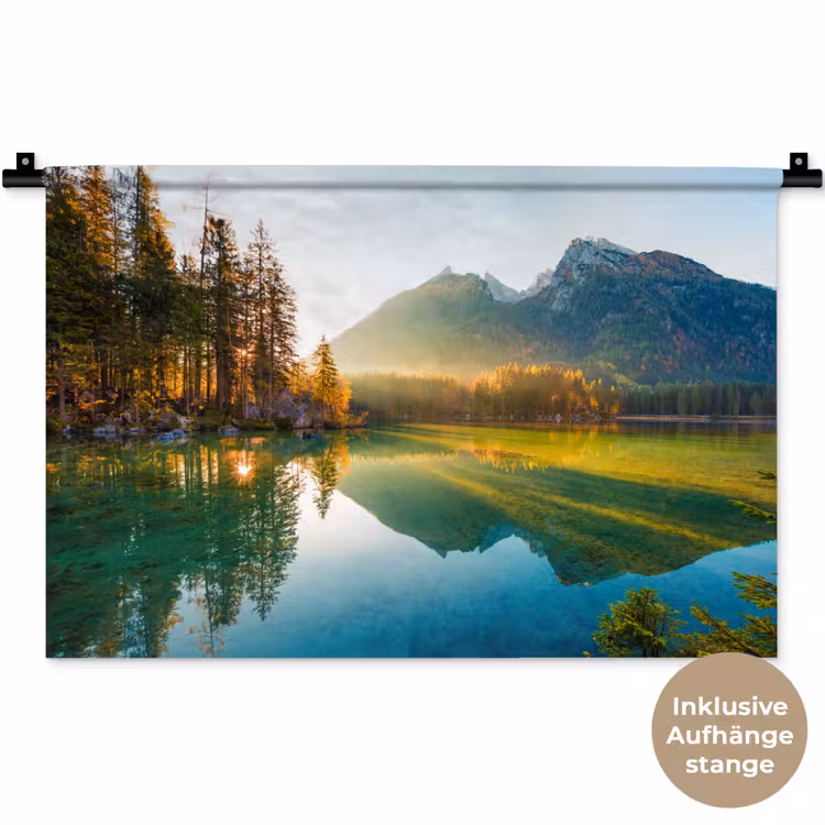 Meer - Bos - Bergen - Natuur - Zon - Landschap Wandkleed katoen klein -t3d_DE
