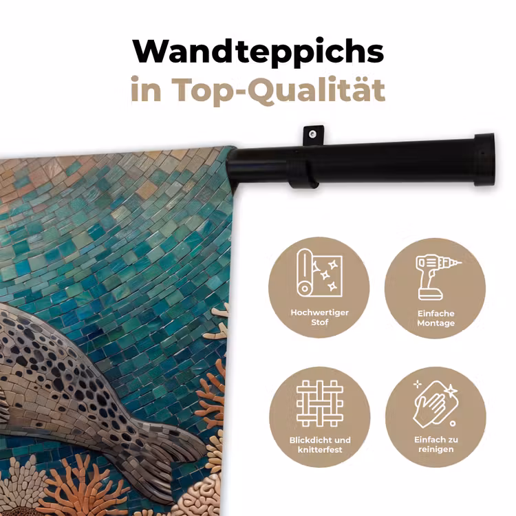 Zeehond - Mozaïek - Onderwater - Dieren - Blauw Wandkleed katoen klein -tsfeer2_DE