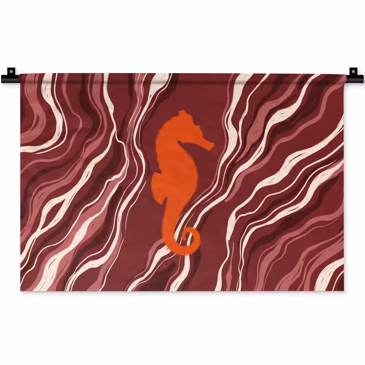 Zeepaardje - Golven - Zeeleven - Abstract - Oranje Wandkleed katoen klein -zz3d