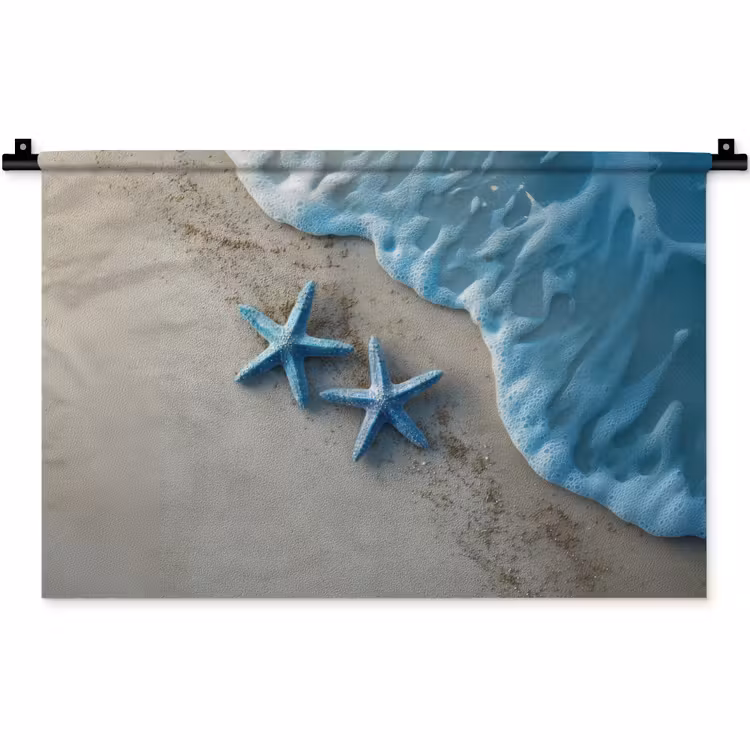 Zeesterren - Zand - Zee - Blauw Wandkleed katoen klein -zz3d