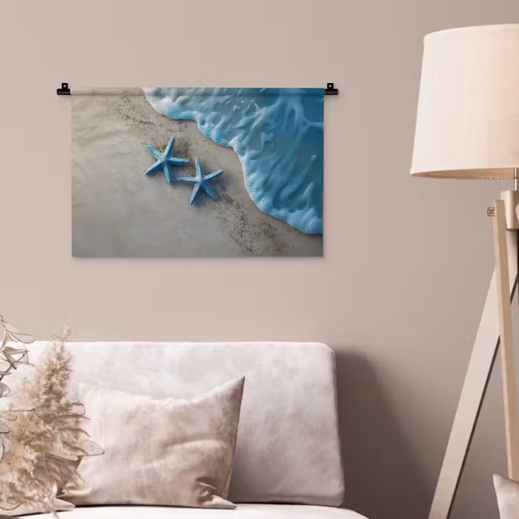 Zeesterren - Zand - Zee - Blauw Wandkleed katoen klein -sfeer4