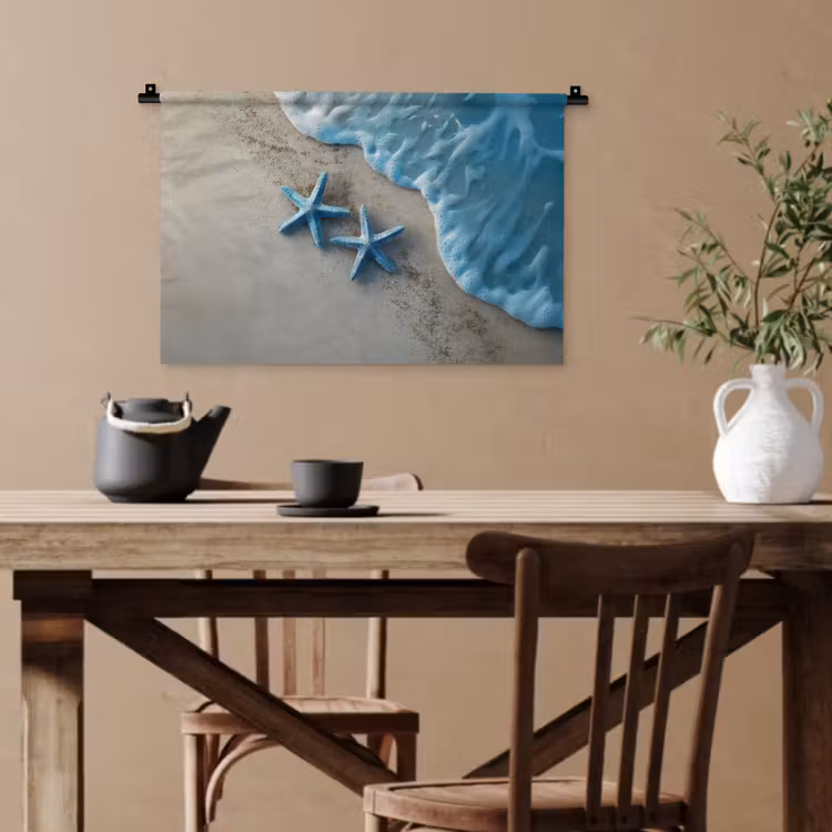 Zeesterren - Zand - Zee - Blauw Wandkleed katoen klein -sfeer6
