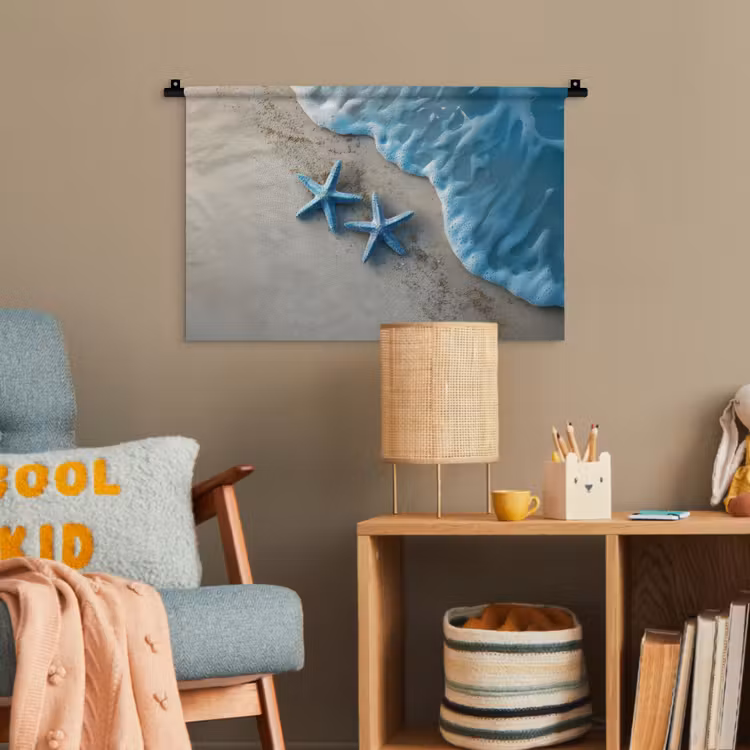 Zeesterren - Zand - Zee - Blauw Wandkleed katoen klein -wsfeer4_kind