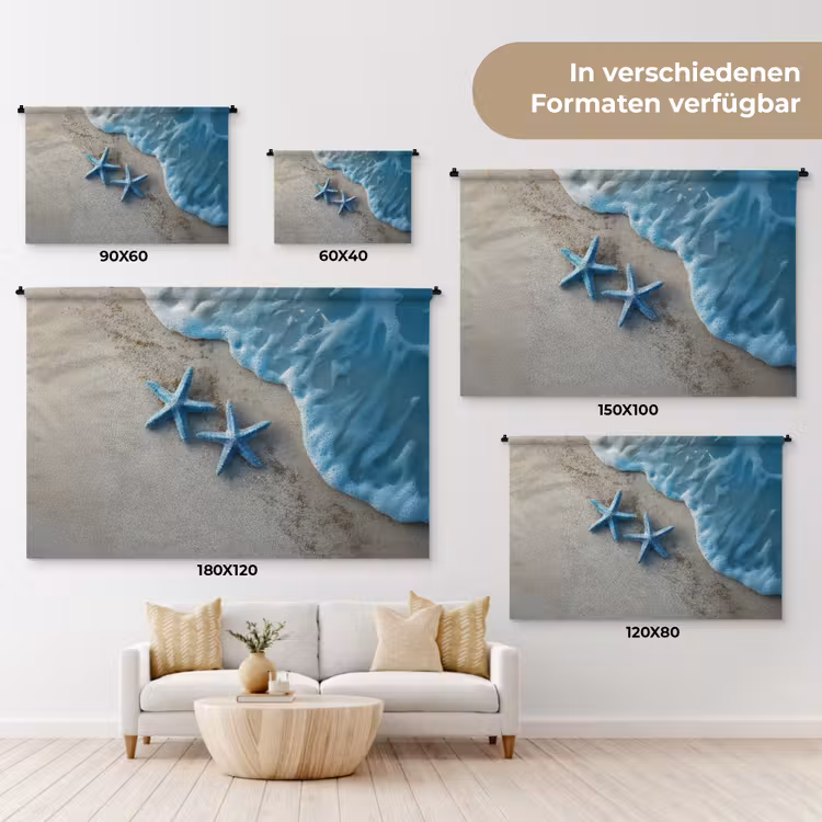 Zeesterren - Zand - Zee - Blauw Wandkleed katoen klein -tsfeer8_DE