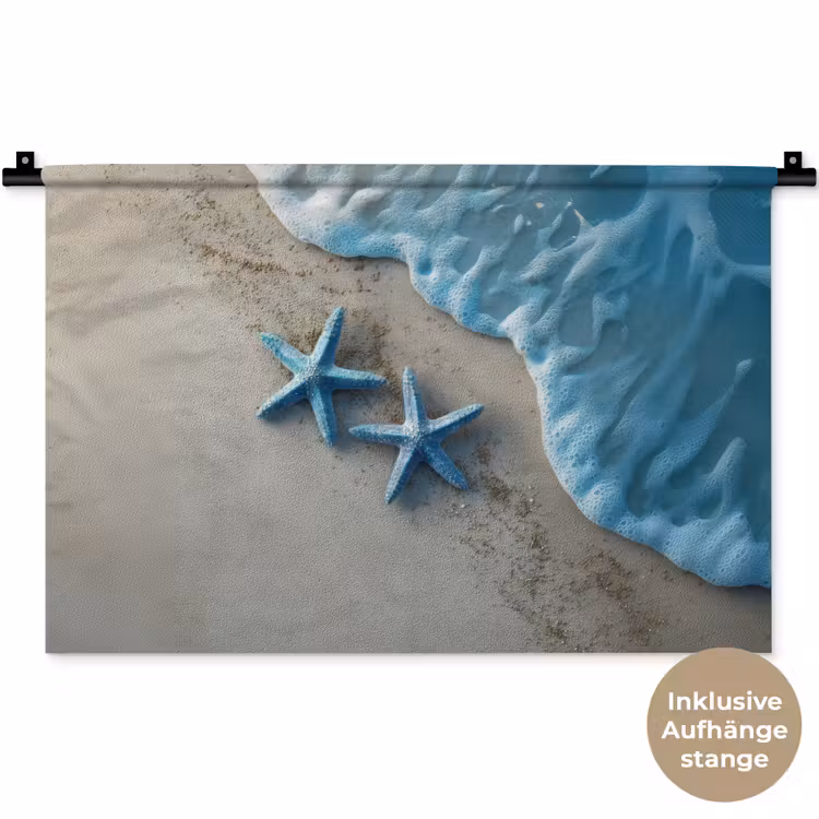 Zeesterren - Zand - Zee - Blauw Wandkleed katoen klein -t3d_DE