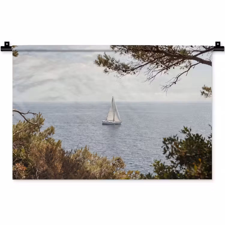 Wandteppich - Segelboot – Bäume – Wasser - Zeilboot - bomen - water Wandkleed katoen klein