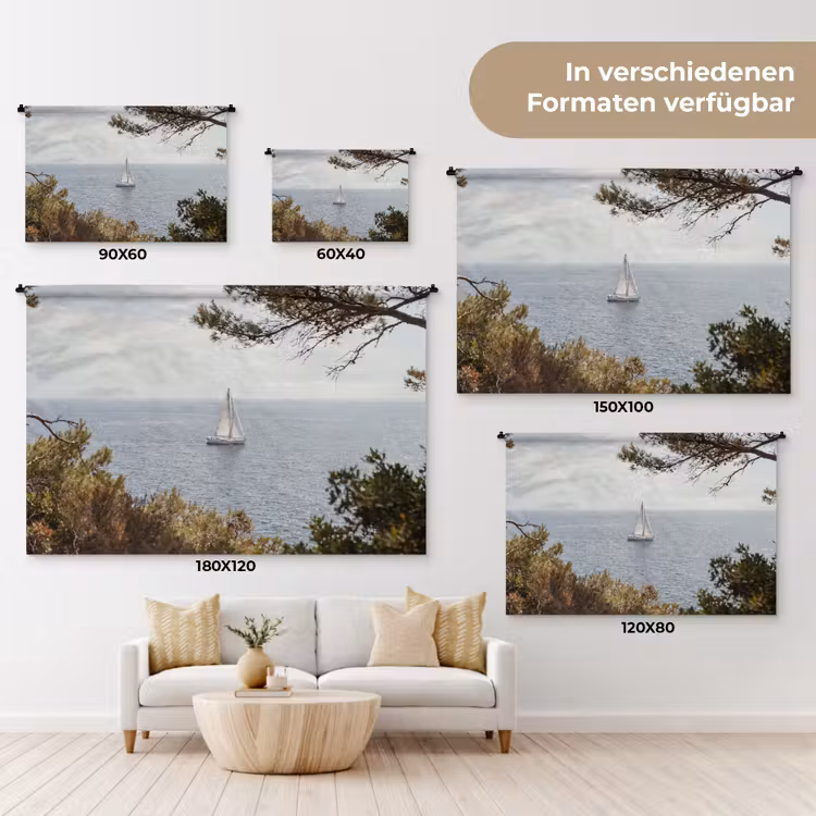 Wandteppich - Segelboot – Bäume – Wasser - Zeilboot - bomen - water Wandkleed katoen klein
