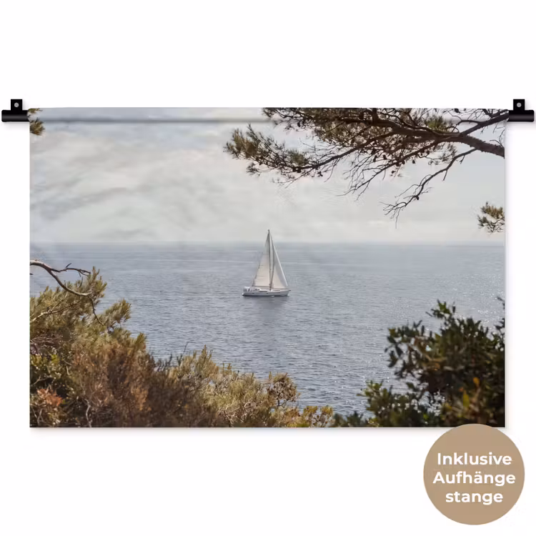 Wandteppich - Segelboot – Bäume – Wasser - Zeilboot - bomen - water Wandkleed katoen klein