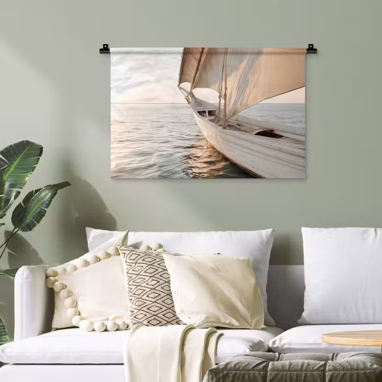 Zeilboot - Zee - Beige - Zon Wandkleed katoen klein -sfeer7