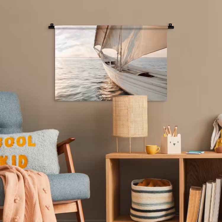 Zeilboot - Zee - Beige - Zon Wandkleed katoen klein -wsfeer4_kind
